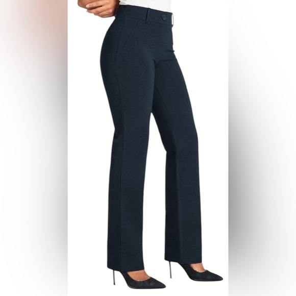 Betabrand‎ Classic Dress Pant Yoga Pants Straight Leg Navy Blue Medium Petite - Picture 1 of 6